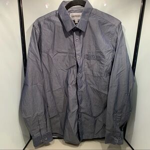 Express Long Sleeve Button Front Shirt Men Size M (15-15.5) Gray Fitted